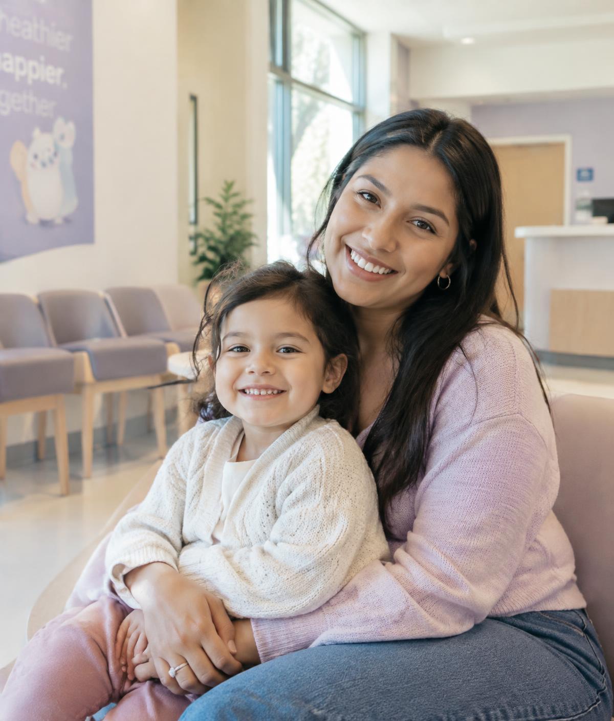 Mother and child in a clinic waiting room
